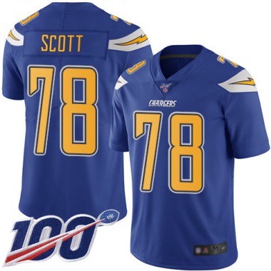 Los Angeles Chargers NFL Football Trent Scott Electric Blue Jersey Men Limited #78 100th Season Rush Vapor Untouchable